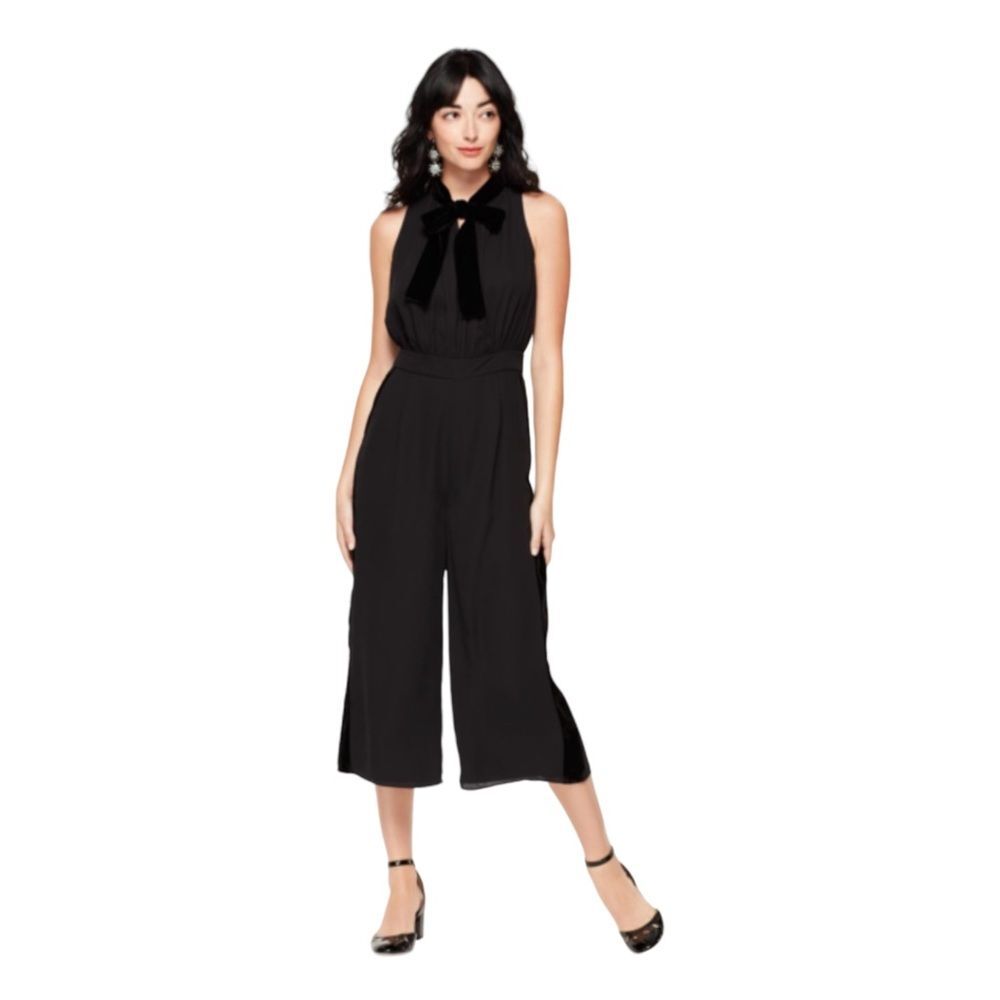 NWT Kate Spade Black Mixed Velvet Cropped Jumpsuit
